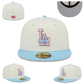Los Angeles Dodgers Fitted Hat – Cream with Light Blue Brim and Red-Outlined Logo
